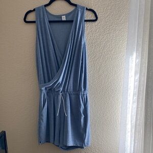 Blue Cinch Waist Wrap Romper